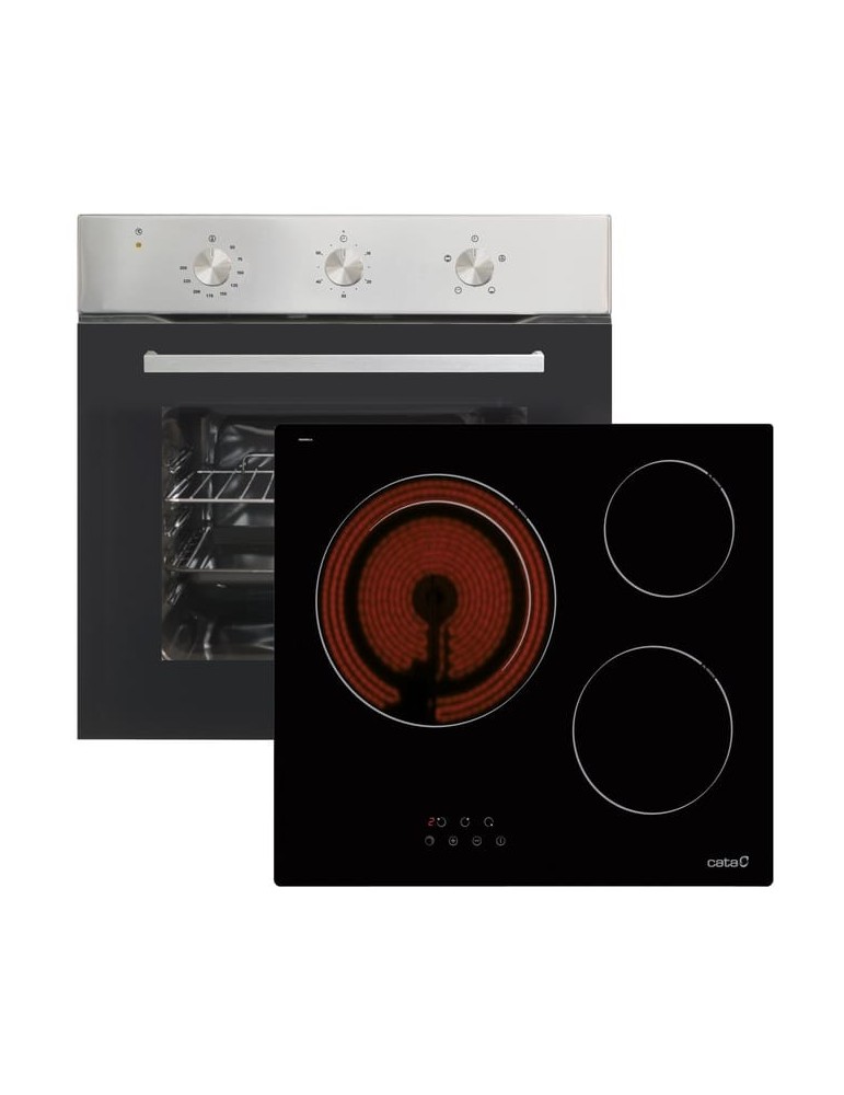 CATA CONJUNTO DE HORNO Y VITROCERAMICA SE 6304 3 ZONAS COCCIÓN CRISTAL NEGRO