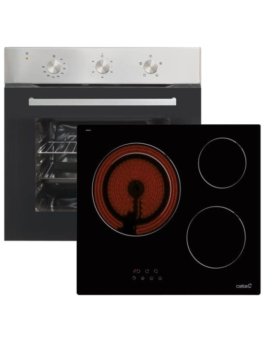 CATA CONJUNTO DE HORNO Y VITROCERAMICA SE 6304 3 ZONAS COCCIÓN CRISTAL NEGRO